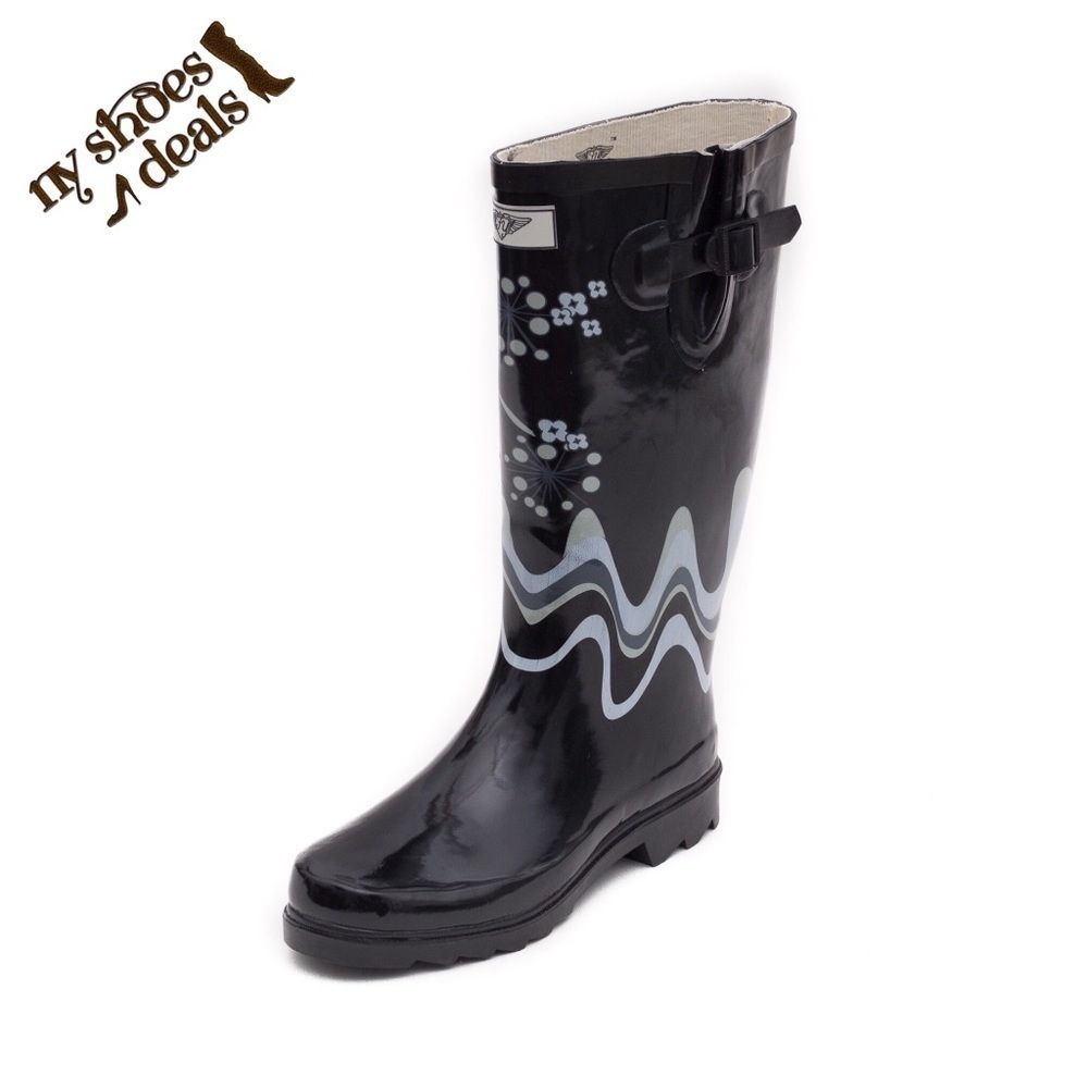 Women Rubber Rain Boots, Sea Fireworks Garden Rainboots, NEW